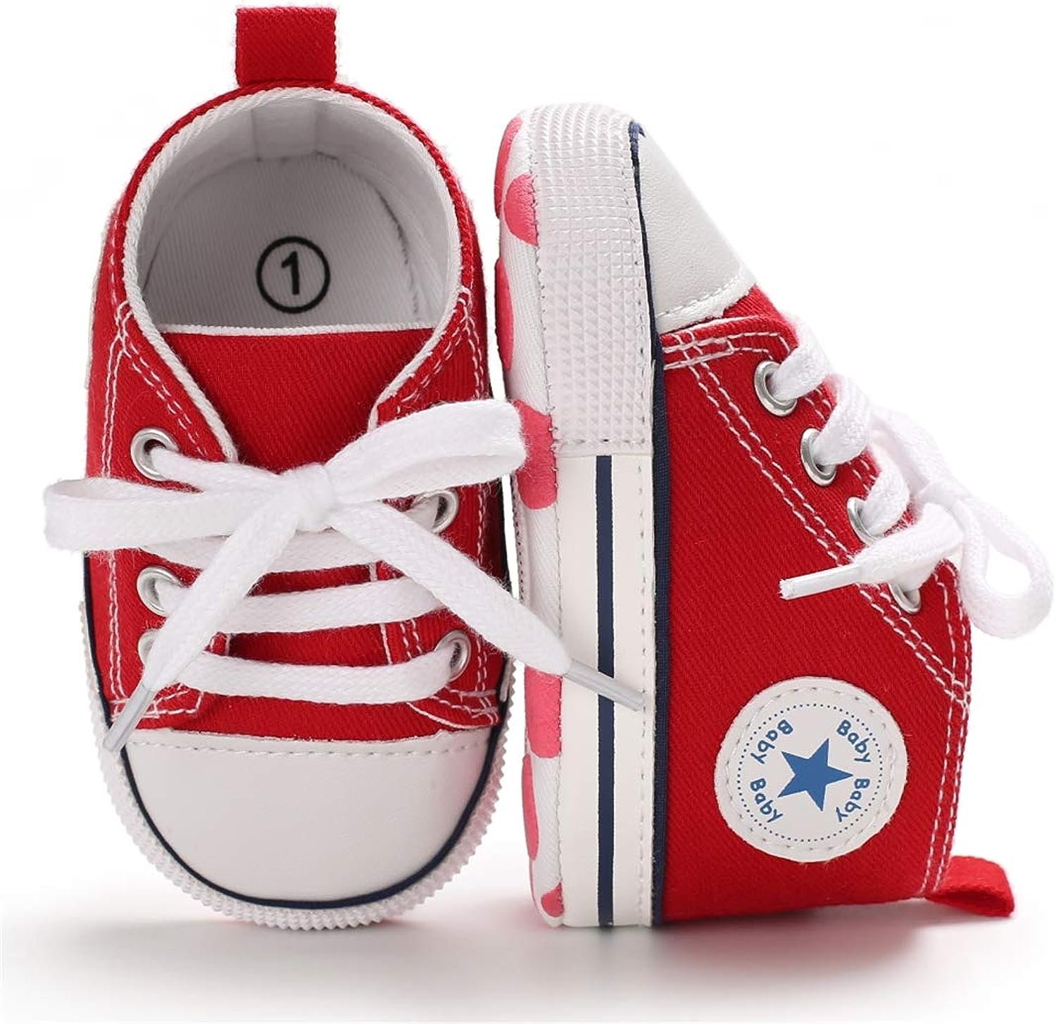 KIDSUN Tutoo Unisex Baby Boys Girls High Top Sneaker Soft Anti-Slip Sole Newborn Infant First Walkers Canvas Denim Shoes