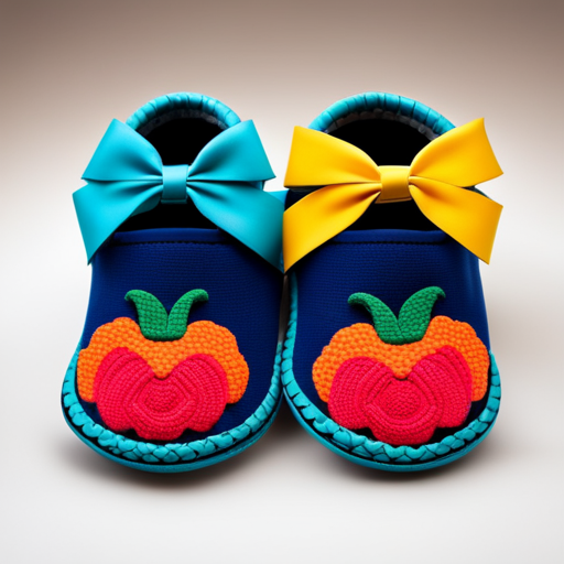 An image showcasing a pair of vibrant, sturdy baby shoes in size 12-18 months