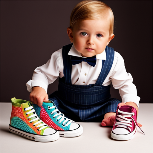 An image showcasing a vibrant array of baby shoes, ranging from delicate lace booties to sporty sneakers, with a mix of patterns and colors