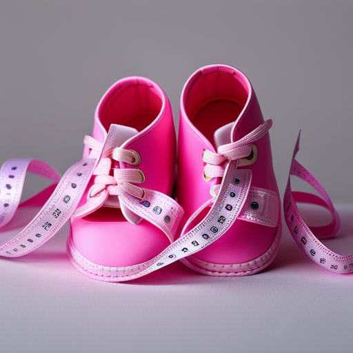 An image showcasing a pair of baby shoes 1c, with a measuring tape placed next to them