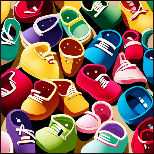 An image showcasing a collection of colorful baby shoes arranged in ascending sizes, with a measuring tape gently coiled beside them