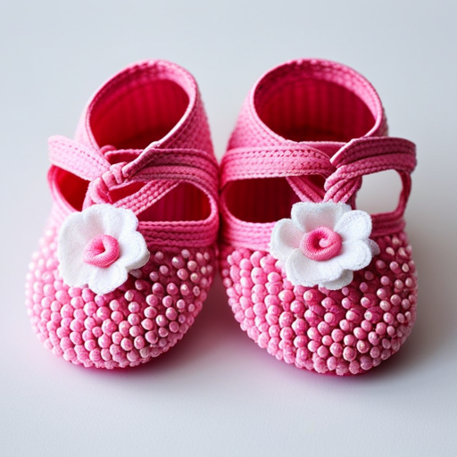 An image showcasing a pair of adorable baby shoes in vibrant colors, made from soft and durable materials