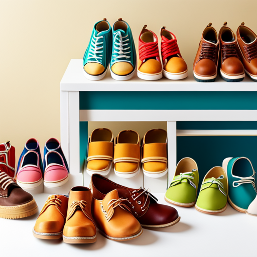 An image showcasing a variety of cute, high-quality baby shoes in size 4