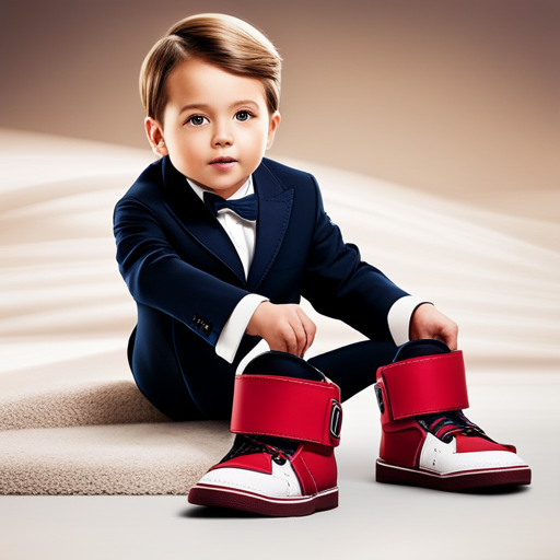 An image showcasing a pair of adorable baby shoes designed for boys, featuring velcro closures for effortless fastening