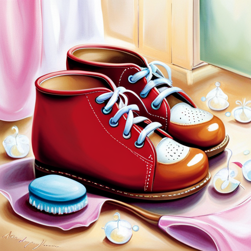 An image capturing the meticulous process of cleaning and maintaining baby shoes for new walkers