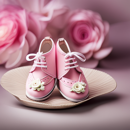 An image showcasing a delightful pair of soft, pink baby shoes for a 1-year-old girl
