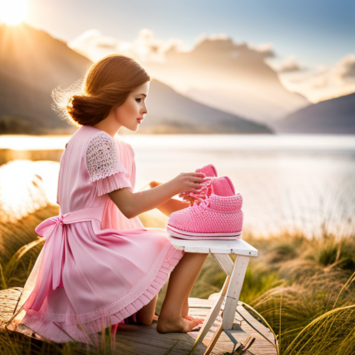 An image showcasing a pair of adorable pink baby shoes made from breathable materials