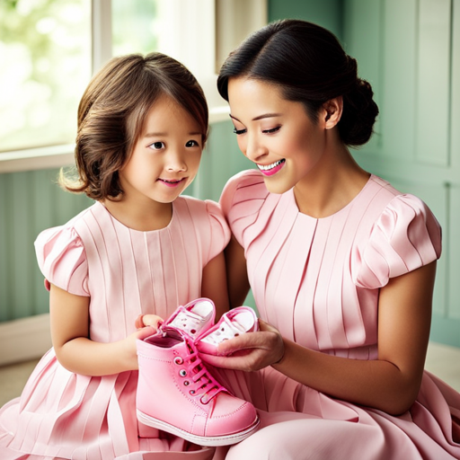  an image showcasing a pair of adorable pink baby shoes with excellent craftsmanship, vibrant color, and a budget-friendly price tag