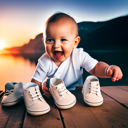 An image showcasing a pair of baby shoes with a wide toe box, emphasizing the roomy space for tiny toes to wiggle freely and illustrating how it supports natural foot development in infants