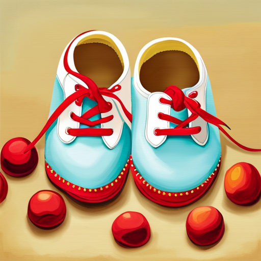 An image showcasing a pair of adorable baby shoes with squeakers, highlighting their vibrant colors and comfortable design