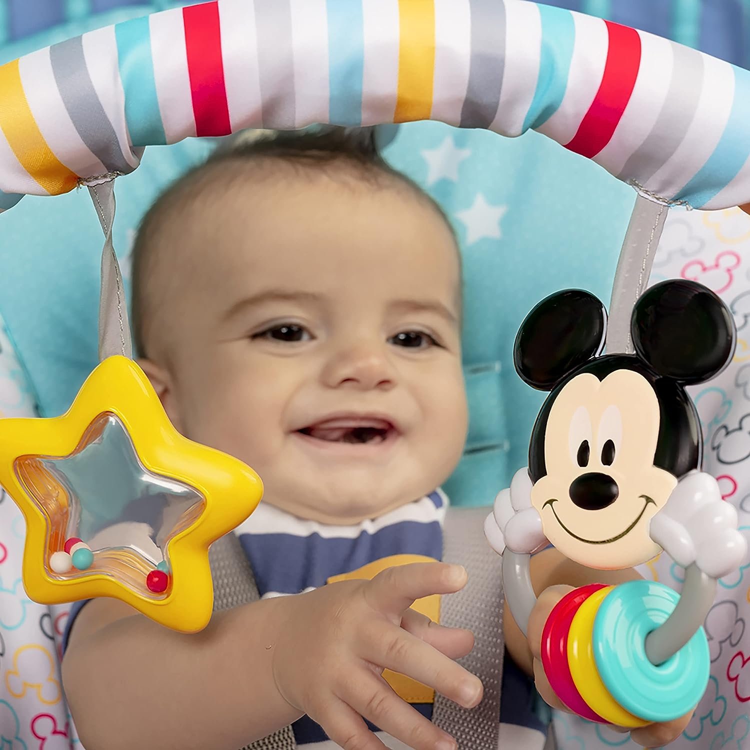 Bright Starts Disney Baby MICKEY MOUSE Infant to Toddler Rocker  Seat with Vibrations and Removable -Toy Bar, 0-30 Months Up to 40 lbs (Original Bestie)