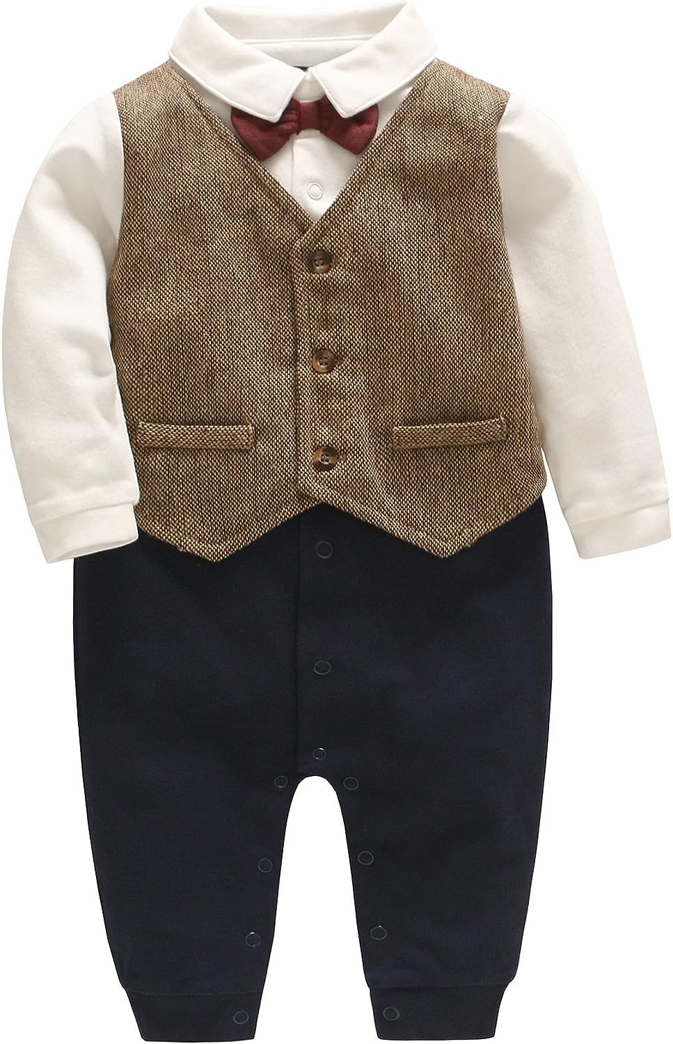 Feidoog Newborn Gentleman One Piece Long Sleeve Baby Boys Gentleman Formal Tuxedo Outfit Suit