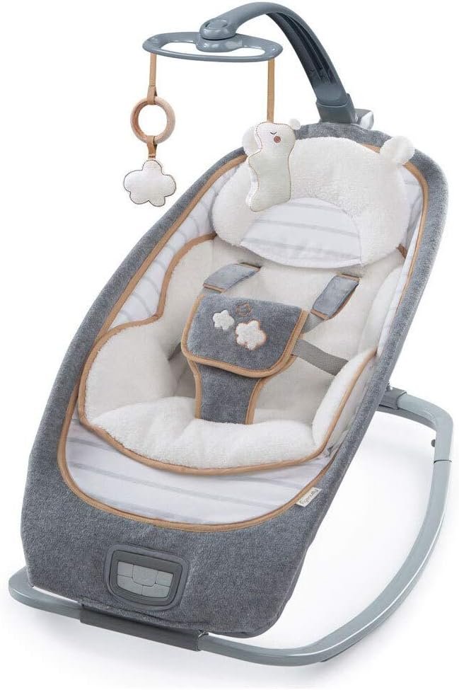 Ingenuity Boutique Collection Plush Modern Baby Rocker  Stationary Seat with Vibrations, Easy Fold, 0-30 Months Up to 40 lbs (Bella Teddy)