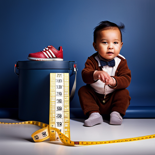 An image showcasing a close-up of a baby's feet resting on a measuring tape, highlighting the precise measurements being taken to ensure a perfect fit for K Swiss baby shoes