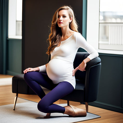 An image featuring a stylish pregnant woman wearing comfortable yet fashionable maternity leggings, paired with a flowy, pastel-colored top