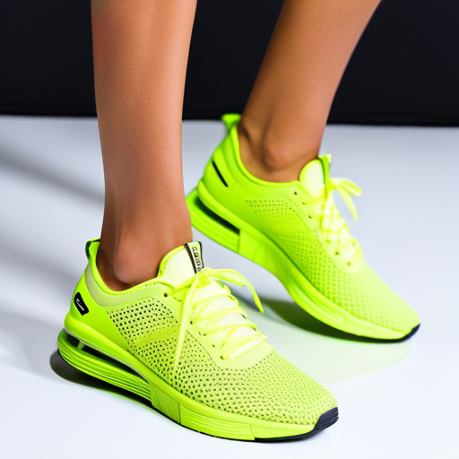 An image displaying a pair of sleek, featherweight trainers in a vibrant shade of neon lime