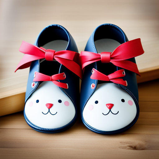 An image showcasing a pair of adorable size 9 baby shoes, emphasizing their cushioned insoles, flexible soles, and adjustable straps for optimal comfort and support