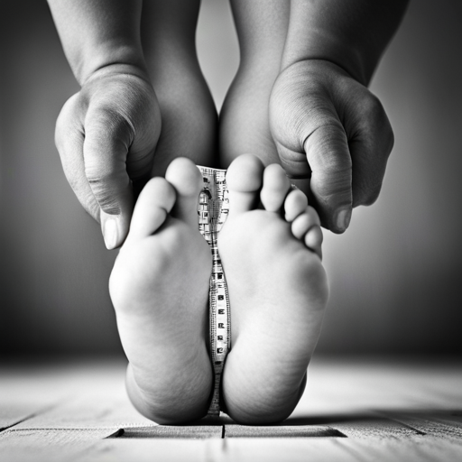 An image that showcases a close-up of a toddler's feet being measured with a flexible measuring tape, capturing the precise measurement of 8