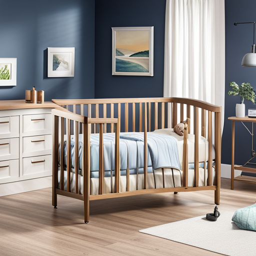 An image showcasing a sturdy Walmart baby bed with rounded corners and a secure, adjustable side rail
