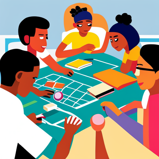 An image depicting a diverse group of teenagers engaged in activities like studying together, playing sports, and having meaningful conversations, surrounded by vibrant colors and symbols of support, to portray a nurturing and inclusive environment for addressing teen depression