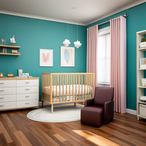 An image showcasing a serene nursery with soft, dimmed lighting, a cozy crib adorned with a plush mobile, and gentle pastel hues