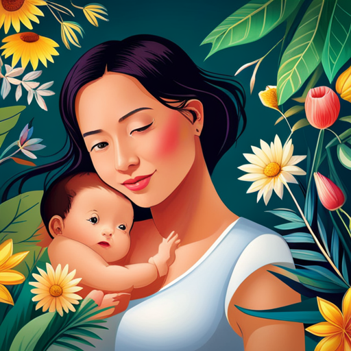 An image showing a glowing baby surrounded by vibrant plants and flowers, symbolizing the long-term health benefits of breastmilk