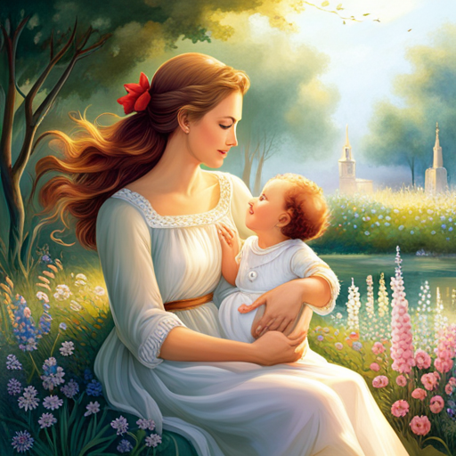 An image portraying a vibrant, nourishing garden with blooming flowers, lush greenery, and a radiant sun, symbolizing the vital nutrients, antibodies, and love that breastmilk provides to support a baby's growth and health