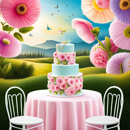 An image showcasing a whimsical, pastel-hued garden scene, adorned with blooming flowers and a vibrant birthday banner