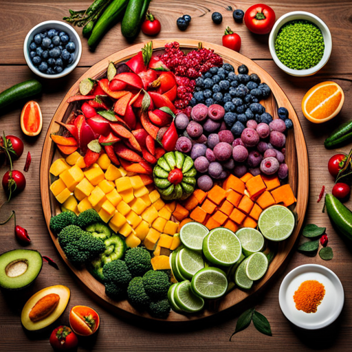 An image showcasing a colorful array of mashed fruits and vegetables, artistically arranged to display a variety of textures and flavors