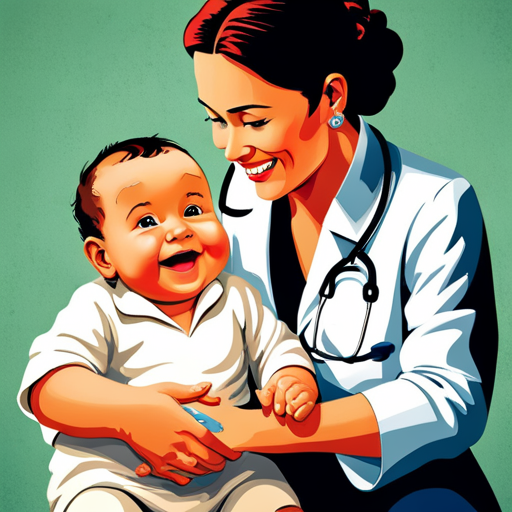 An image showcasing a smiling baby in a doctor's arms, surrounded by a protective shield of vibrant colors symbolizing disease prevention, emphasizing the positive effects of vaccinating your little one