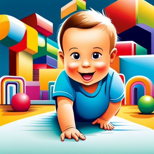 An image showcasing a joyful baby, surrounded by colorful toys, cheerfully reaching for their first steps with supportive parents beaming in the background, highlighting the significance of milestones in a baby's development