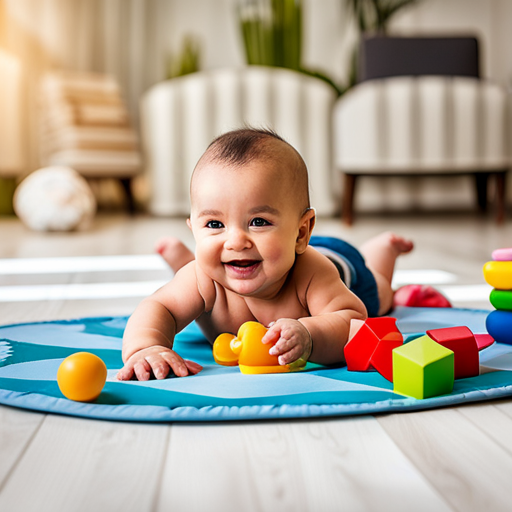 An image capturing the pure delight of a baby during tummy time