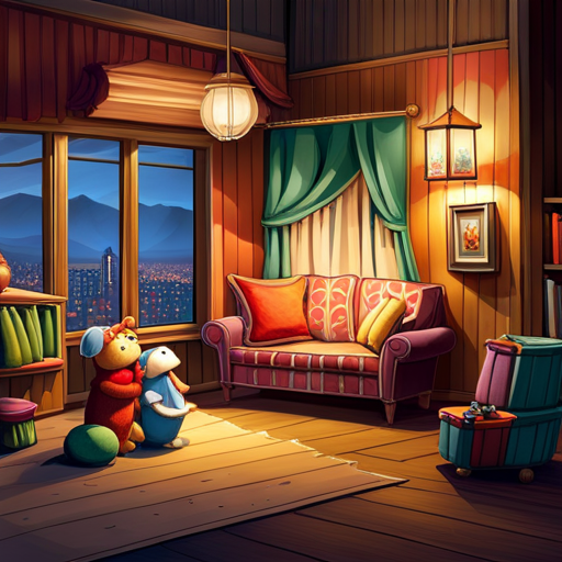 An image of a cozy living room corner filled with fluffy cushions and a little stage made of colorful fabric