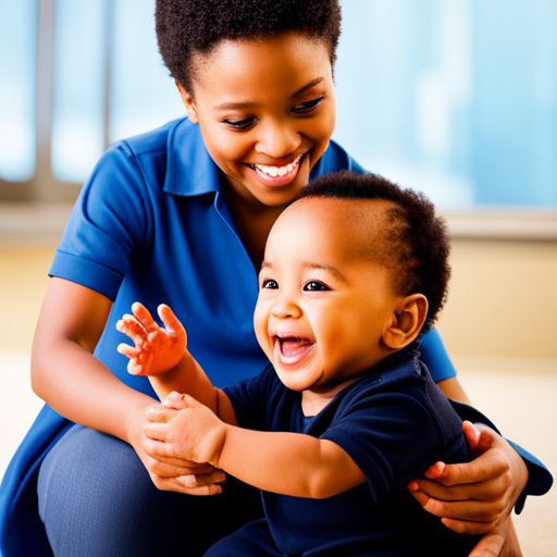 An image capturing a baby confidently engaging with other children, exchanging smiles and gestures