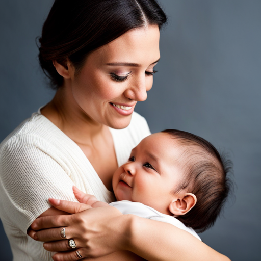 An image of a mother holding her baby close, gently nursing and making eye contact