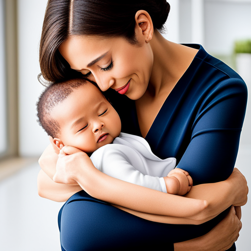 An image showcasing a caregiver gently cradling a peacefully snoozing baby against their chest, utilizing the upright positioning technique for burping