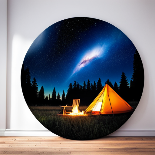  the magic of the starry night sky with a breathtaking image of a cozy campsite nestled amidst towering pines