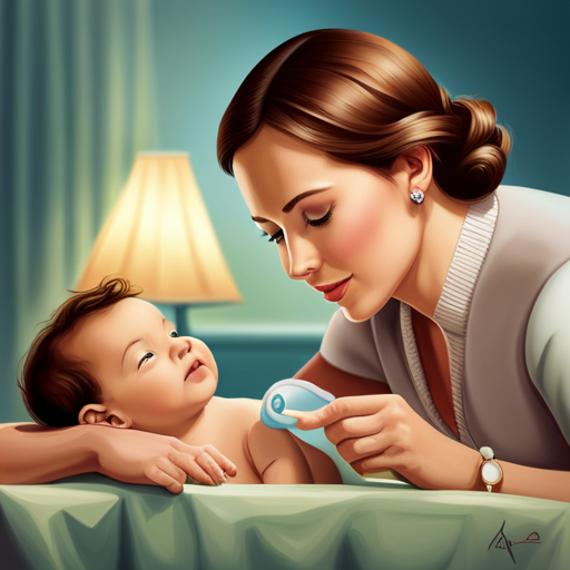 An image showcasing a peaceful baby lying comfortably on their back, while a caring adult gently uses a baby nasal aspirator to delicately clear the baby's nose