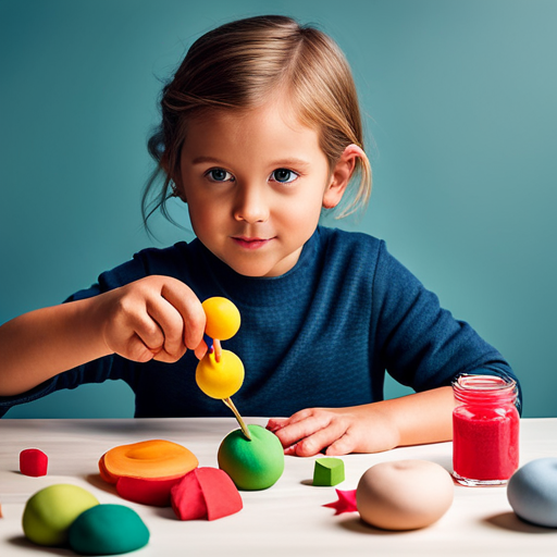 An image showcasing a vibrant rainbow of homemade playdough, sculpted into whimsical shapes by tiny hands