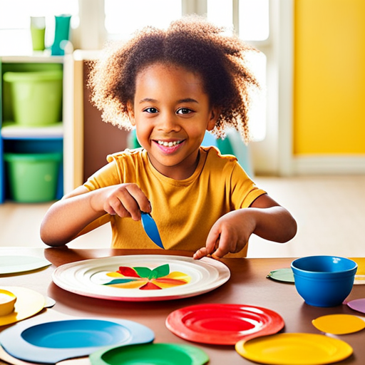 An image showcasing the joyous process of crafting with toddlers, focusing on paper plate projects