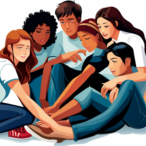 An image showcasing a diverse group of teenagers sitting in a circle, engrossed in a deep conversation, while surrounded by a warm and comforting environment, symbolizing the crucial role of a supportive network in alleviating teen anxiety