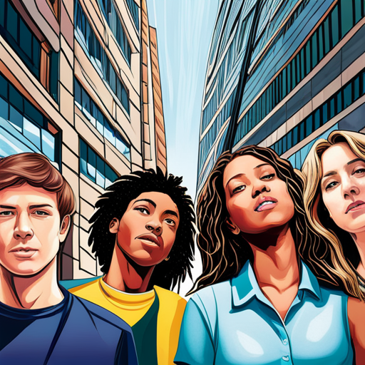 An image depicting a vibrant, diverse group of teens standing together, their faces showcasing relief and support