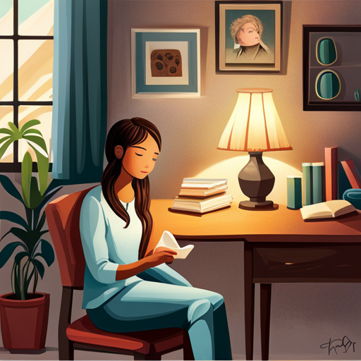 An image depicting a serene teenager sitting in a cozy therapist's office, surrounded by soft lighting and comforting décor