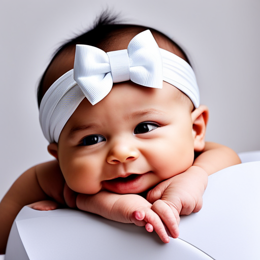 An image showcasing a close-up shot of a baby's head wearing a well-fitted DIY bow headband