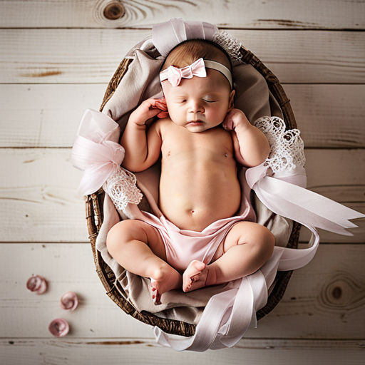 An enticing image showcasing an array of soft, pastel-colored fabrics, delicate lace trims, and a variety of textured ribbons, all neatly arranged on a rustic wooden table, inspiring readers to explore the art of selecting materials for DIY baby bow headbands