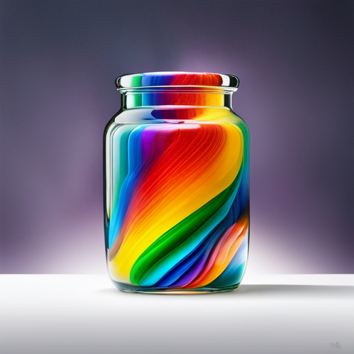 An image showcasing a clear glass jar filled with colorful layers of liquid, each representing a different density