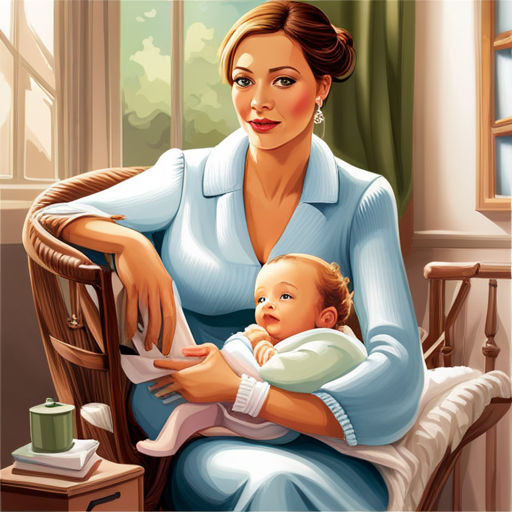An image of a new mom cradling her baby in a cozy, sunlit nursery