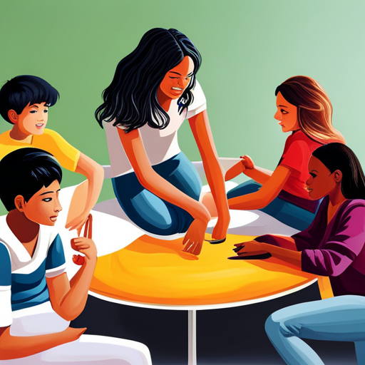 An image of a diverse group of teens engaged in various activities like painting, playing music, and exercising