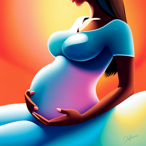 An image that depicts a pregnant woman's silhouette against a vivid backdrop, showcasing her hands gently cradling her protruding belly