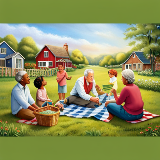 An image depicting a diverse multi-generational family engaged in a fun outdoor activity, such as a picnic or gardening, showcasing their patience and flexibility through their interactions and expressions of joy and understanding